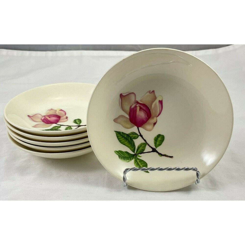 Crooksville Delmar Diana Berry Dessert Bowls 5.25" Set of 6 Pink Flower Vintage